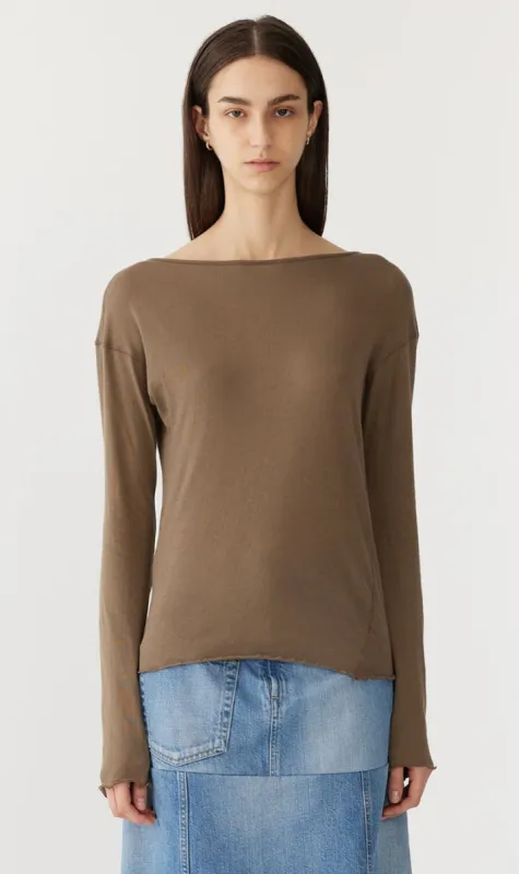 Bassike | Boatneck Superfine Long Sleeve T.Shirt - Taupe Brown sold by Sister & Co