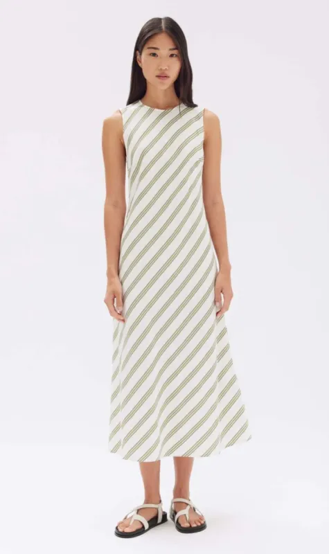 Assembly Label | Isola Stripe Midi Dress - Pandan/Antique White sold by Sister & Co