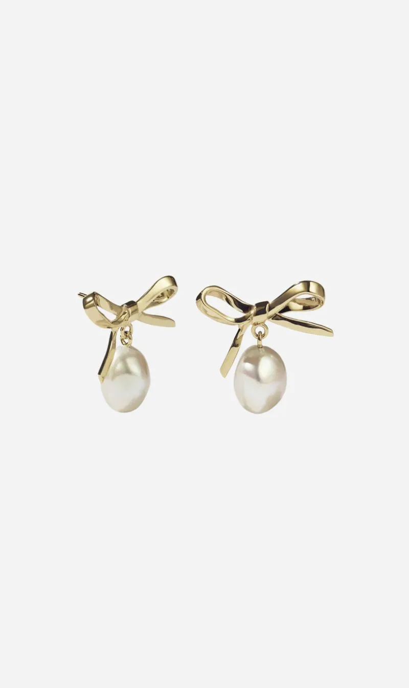 Meadowlark | Bow Pearl Studs - Gold sold by Sister & Co