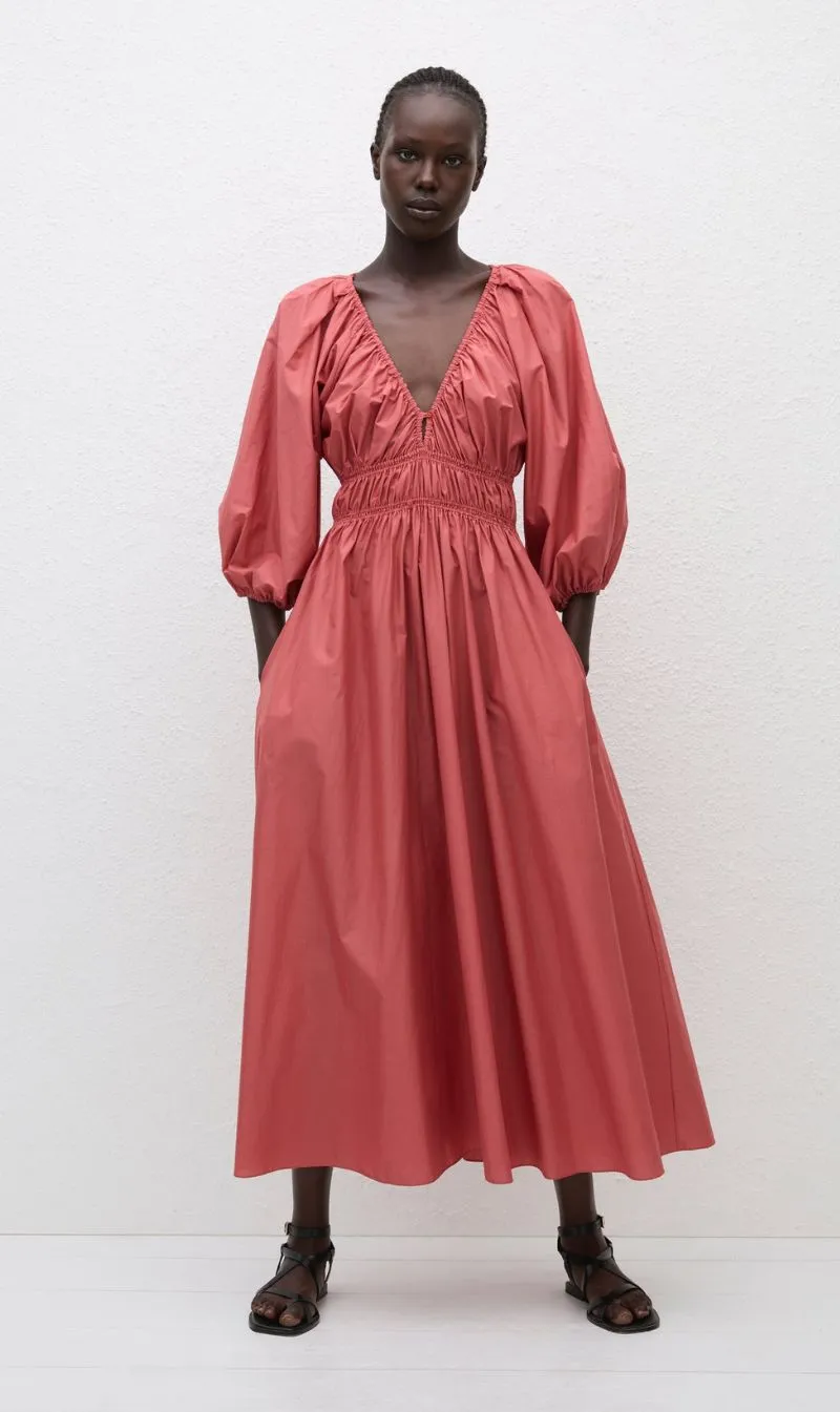Matteau | Shirred Plunge Button Dress - Rose sold by Sister & Co