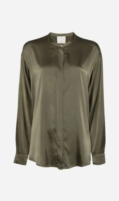 Forte Forte | Stretch Heavy Satin Silk Collar Shirt - Olive made by Forte Forte