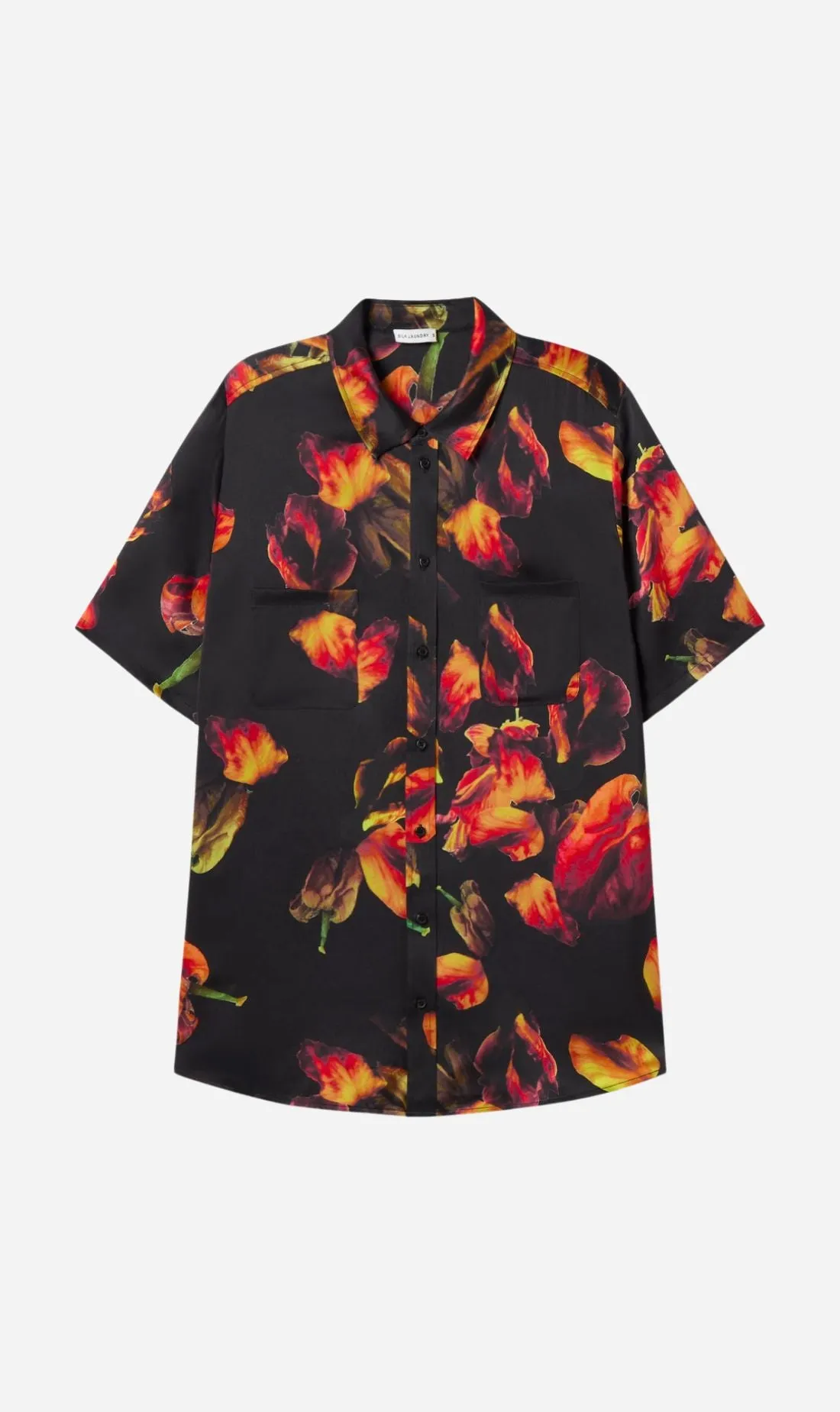 Silk Laundry | Short Sleeve Boyfriend Shirt - Tulipa Black sold by Sister & Co