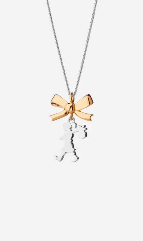 Karen Walker | Mini Girl With A Bow Necklace 45cm - Silver/Yellow Gold sold by Sister & Co