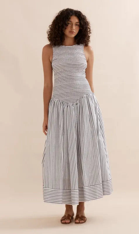 Caitlin Crisp | Celine Dress - French Navy Stripe sold by Sister & Co