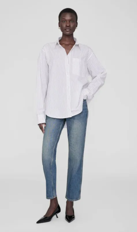 Anine Bing | Braxton Shirt - White & Bordeaux Monogram Stripe sold by Sister & Co