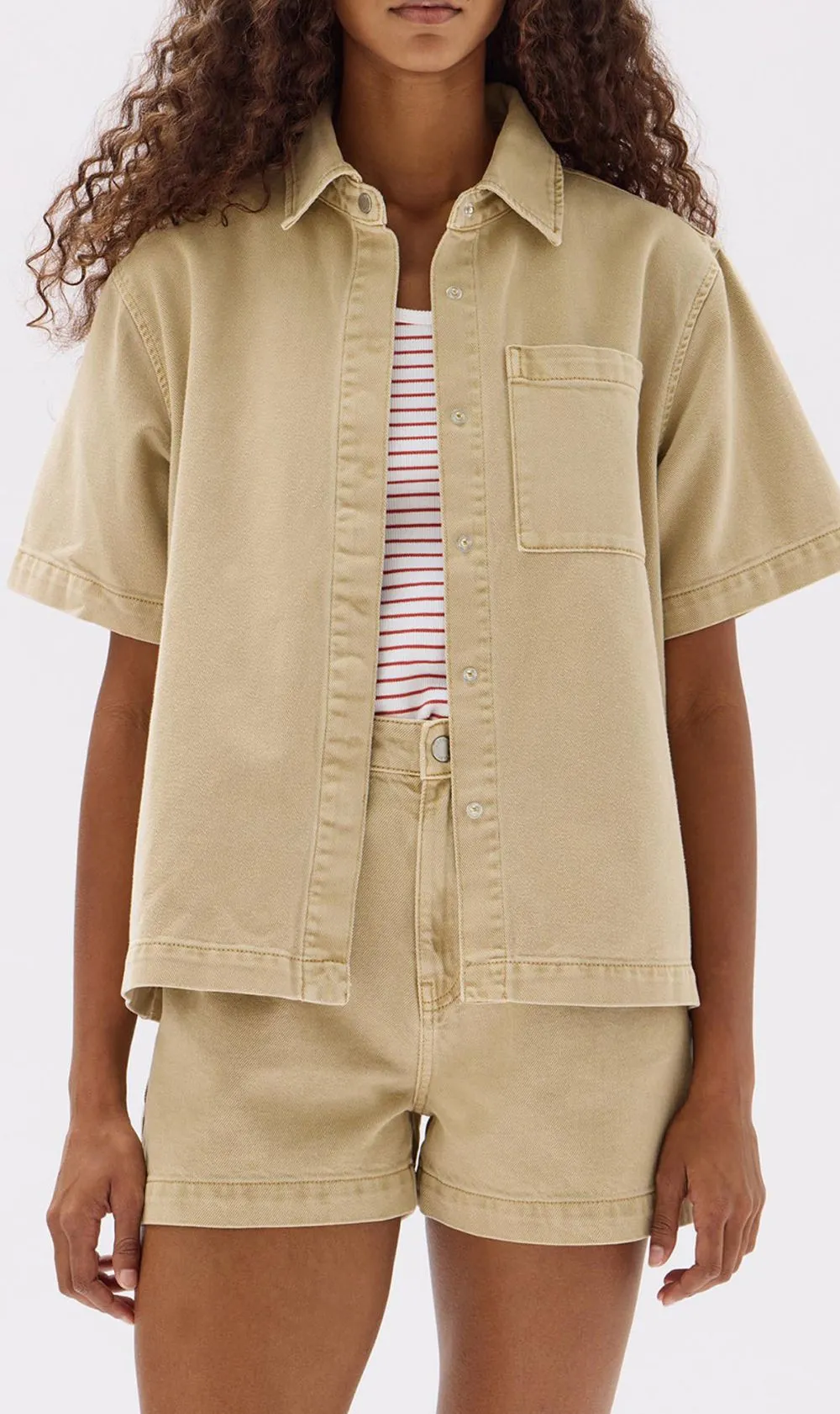 Assembly Label | Ashley Denim Short Sleeve Shirt - Tan sold by Sister & Co
