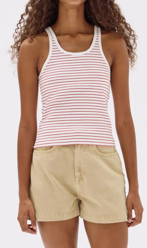 Assembly Label | Drew Stripe Rib Tank - Papaya/White sold by Sister & Co