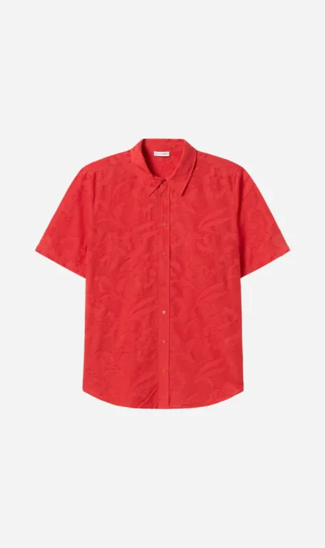 Silk Laundry | Clip Silk Short Sleeve Boyfriend Shirt - Geranium sold by Sister & Co