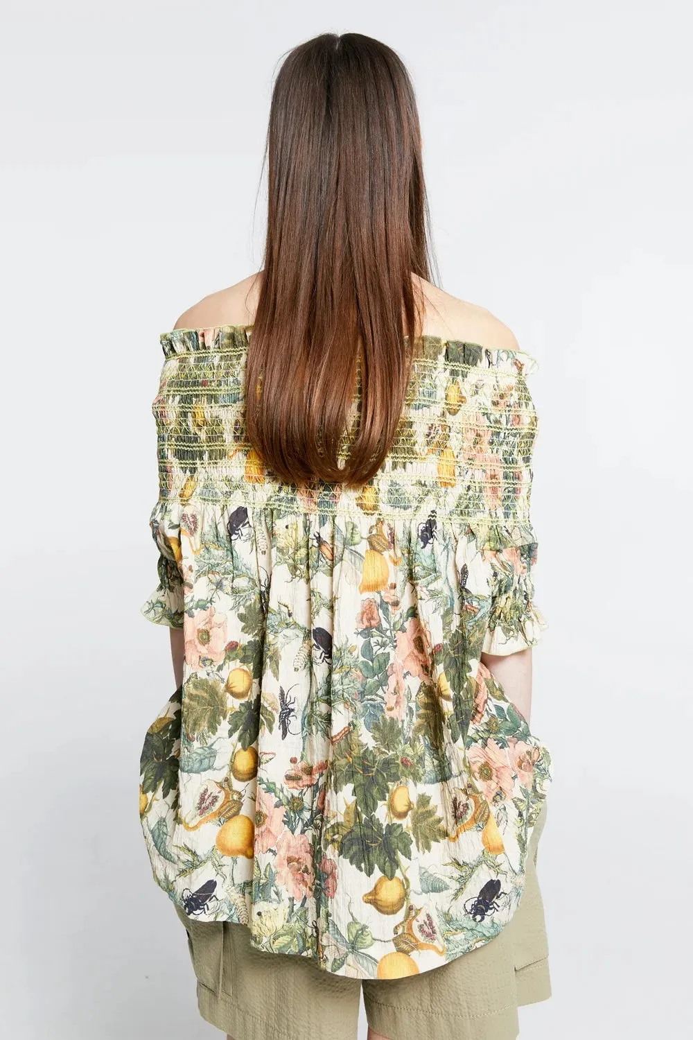 Karen Walker | Gaia Smocked Blouse - Macadamia / Green Smocking sold by Sister & Co product image thumbnail 3