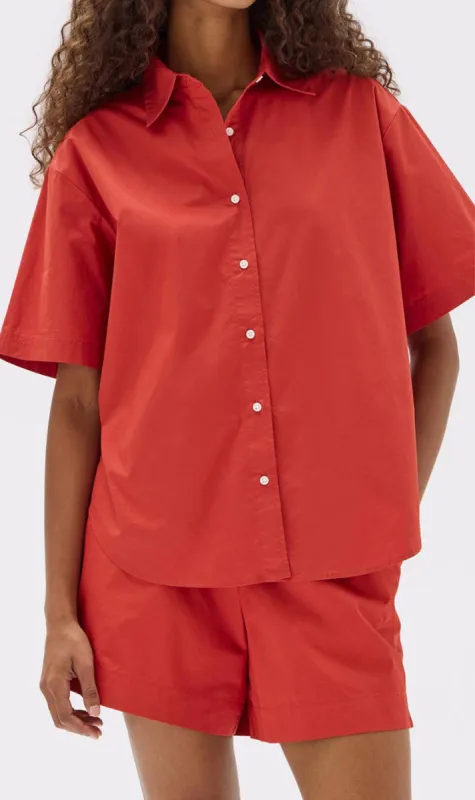 Assembly Label | Tala Poplin Short Sleeve Shirt - Papaya sold by Sister & Co