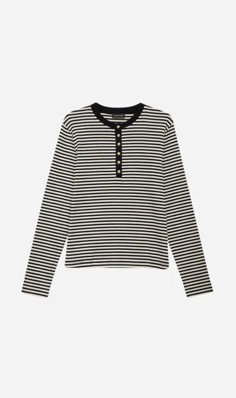 Anine Bing | Alessia Long Sleeve Tee - Cream & Black Stripe sold by Sisters & Co