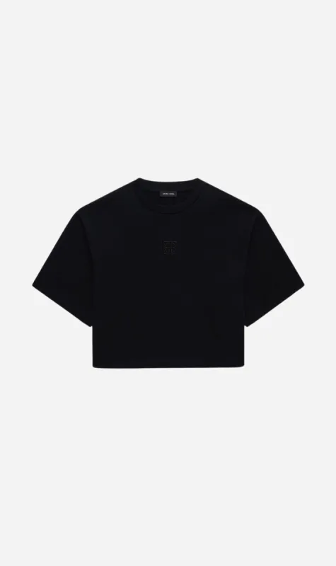 Anine Bing | Myers Cropped Tee Framed Monogram - Black sold by Sister & Co