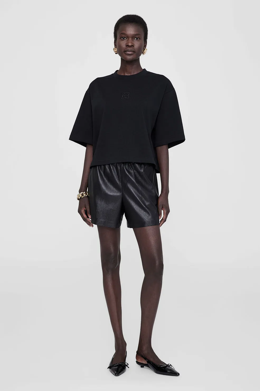 Anine Bing | Myers Cropped Tee Framed Monogram - Black sold by Sister & Co product image thumbnail 2