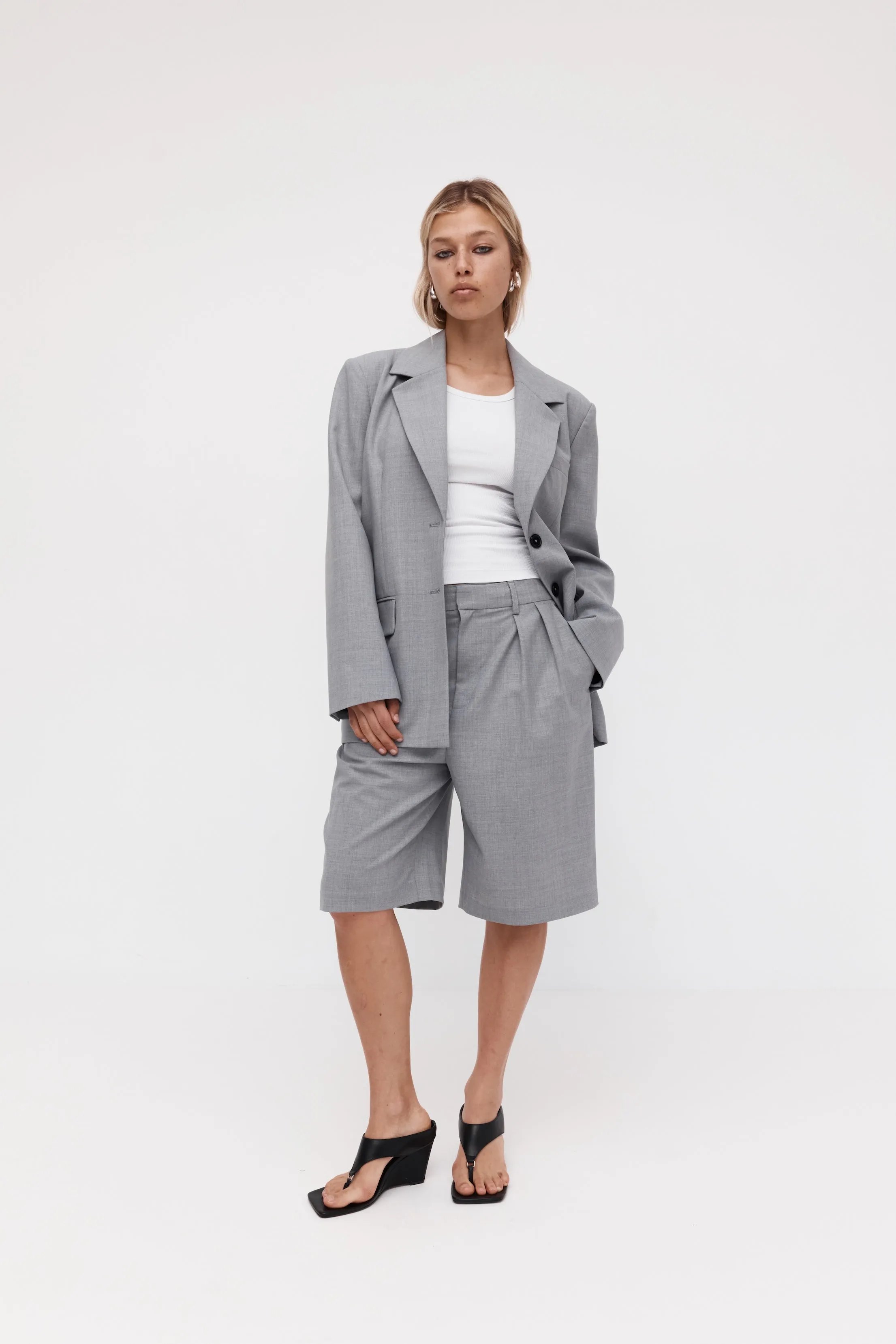 Rebe | Double Pleated Shorts - Grey sold by Sisters & Co product image thumbnail 2