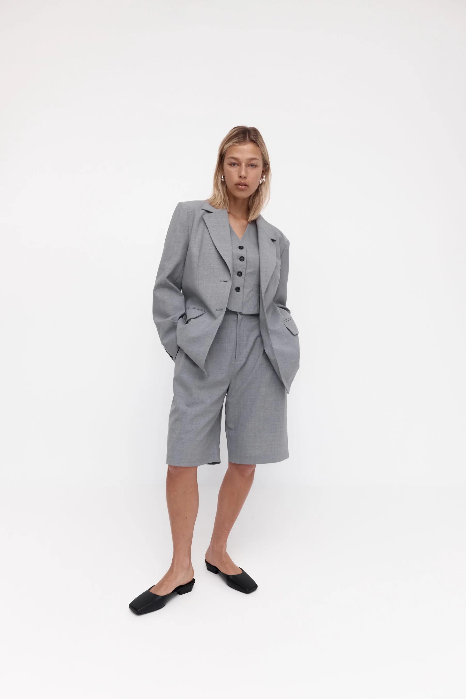 Rebe | Double Pleated Shorts - Grey sold by Sisters & Co product image thumbnail 5