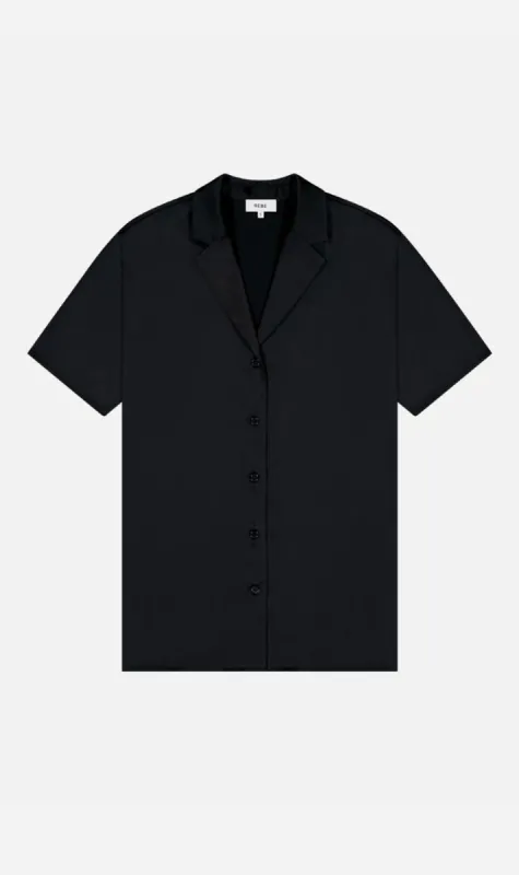 Rebe | Short Sleeve Silky Shirt - Black sold by Sisters & Co