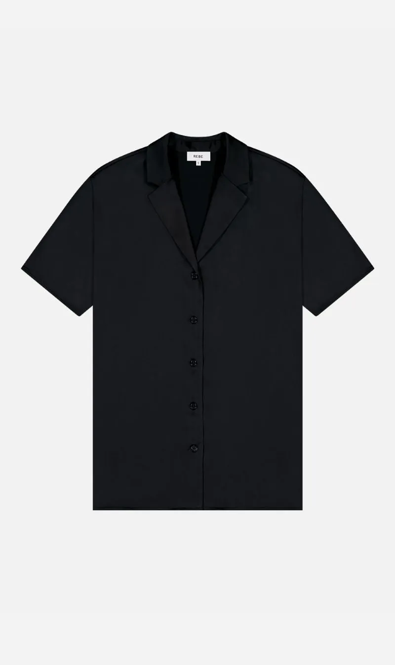 Rebe | Short Sleeve Silky Shirt - Black sold by Sisters & Co