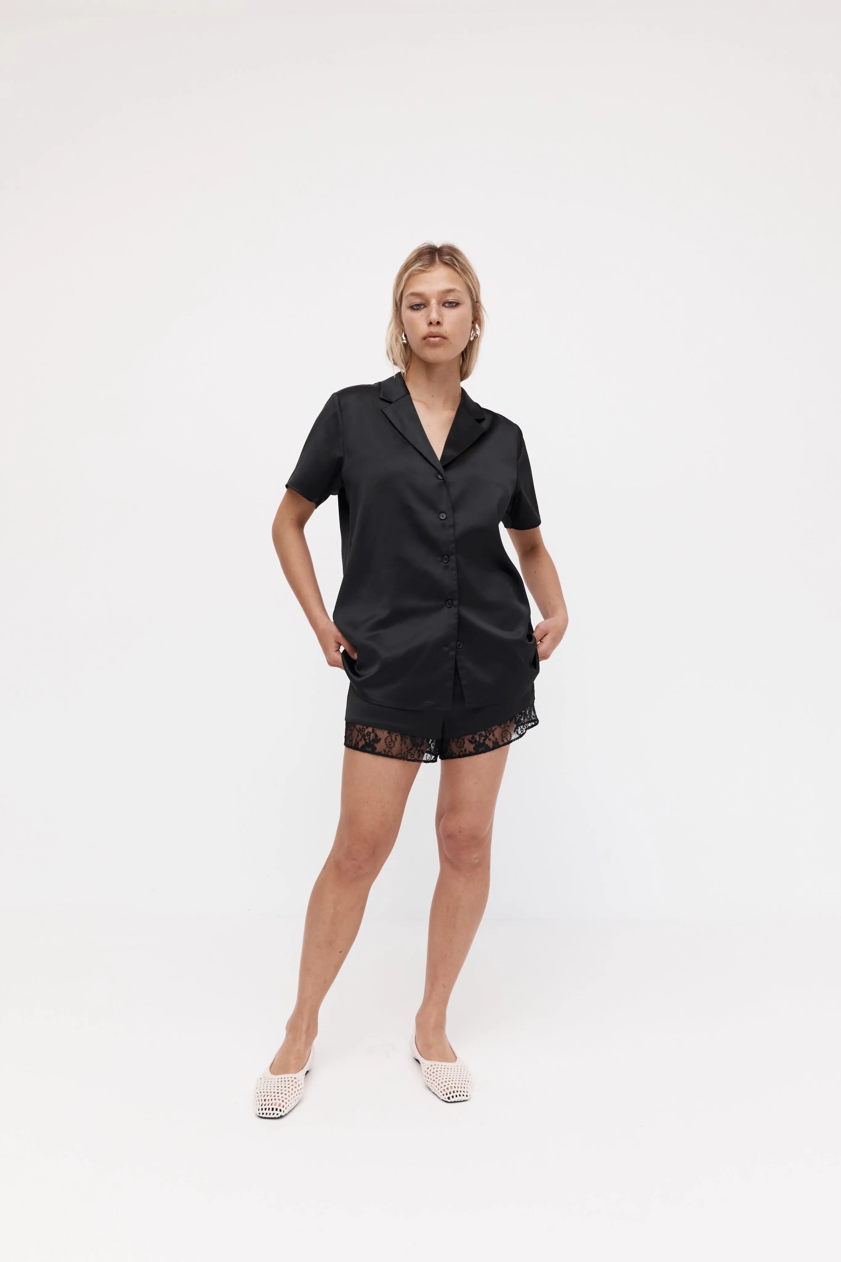 Rebe | Short Sleeve Silky Shirt - Black sold by Sisters & Co product image thumbnail 2