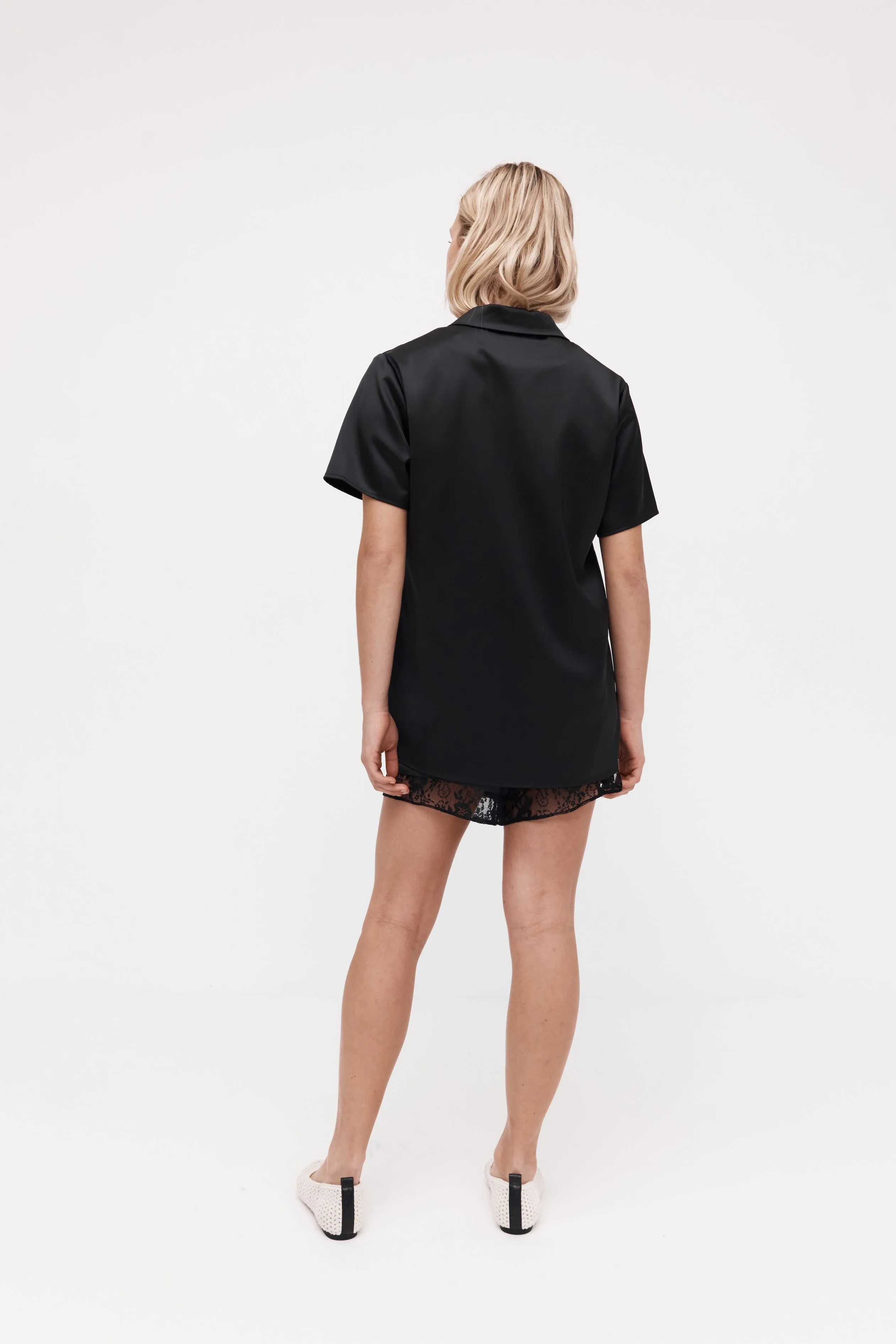 Rebe | Short Sleeve Silky Shirt - Black sold by Sisters & Co product image thumbnail 3