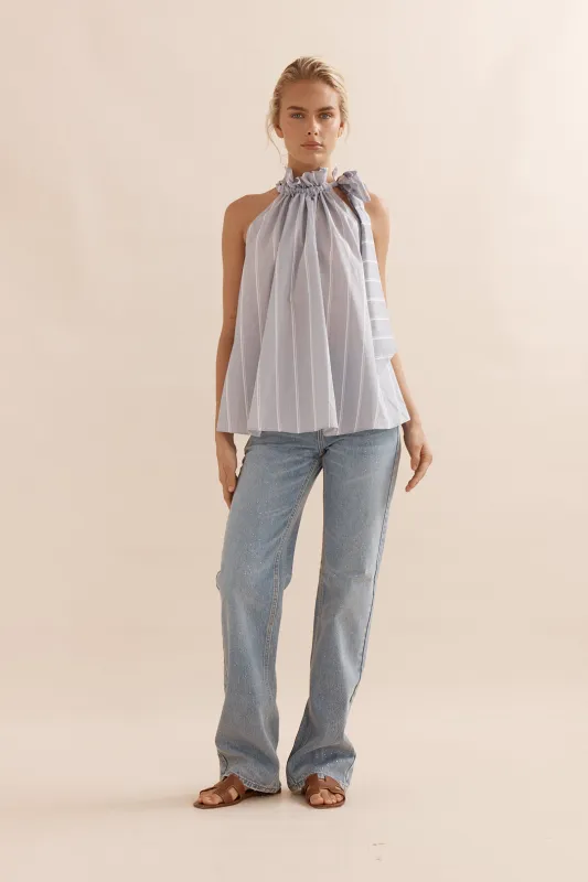 Caitlin Crisp | Margot Top - Fine Grey Stripe sold by Sister & Co