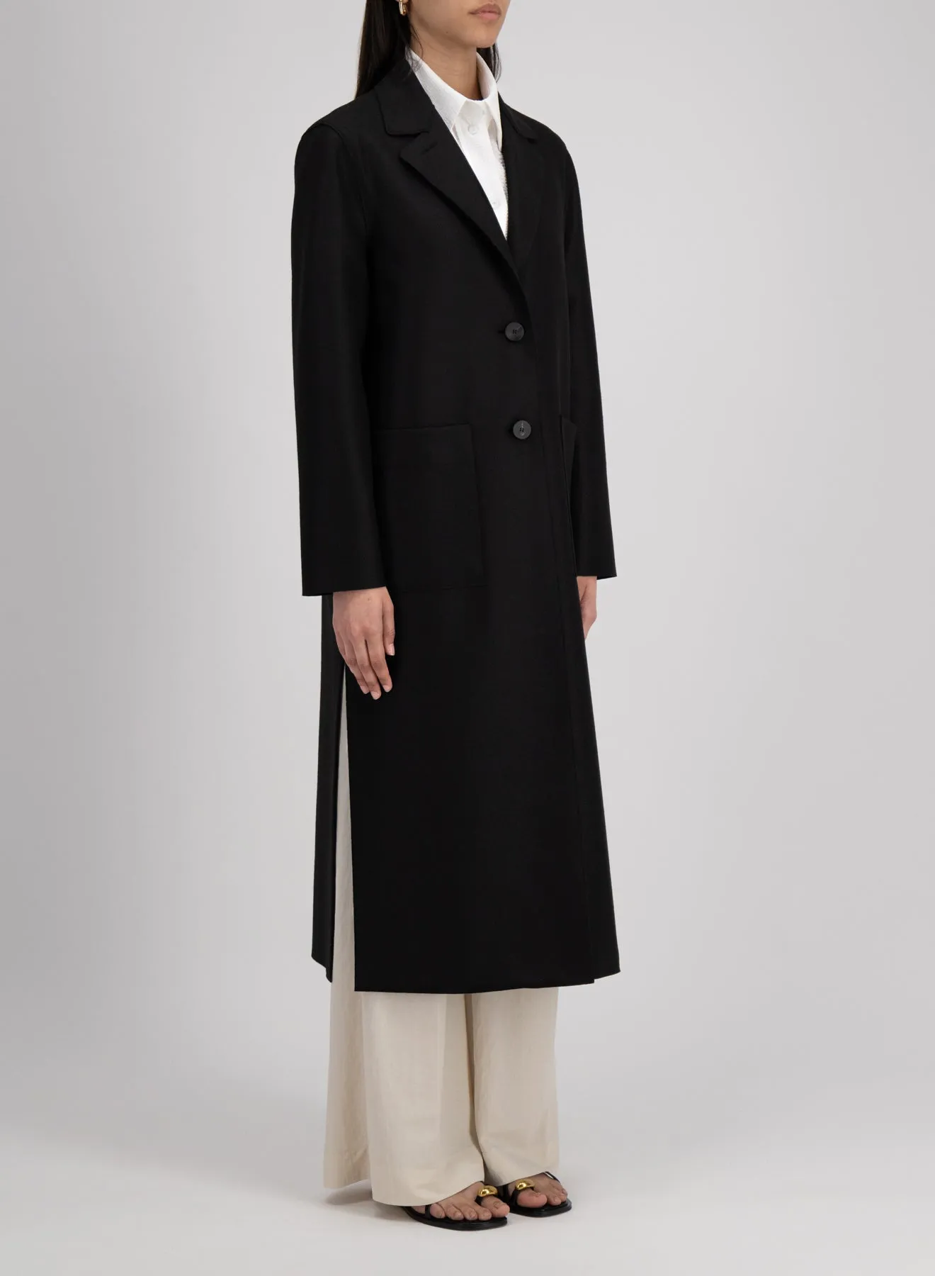 Harris Wharf London | Long Boxy Coat Light Pressed Wool - Black sold by Sisters & Co product image thumbnail 3