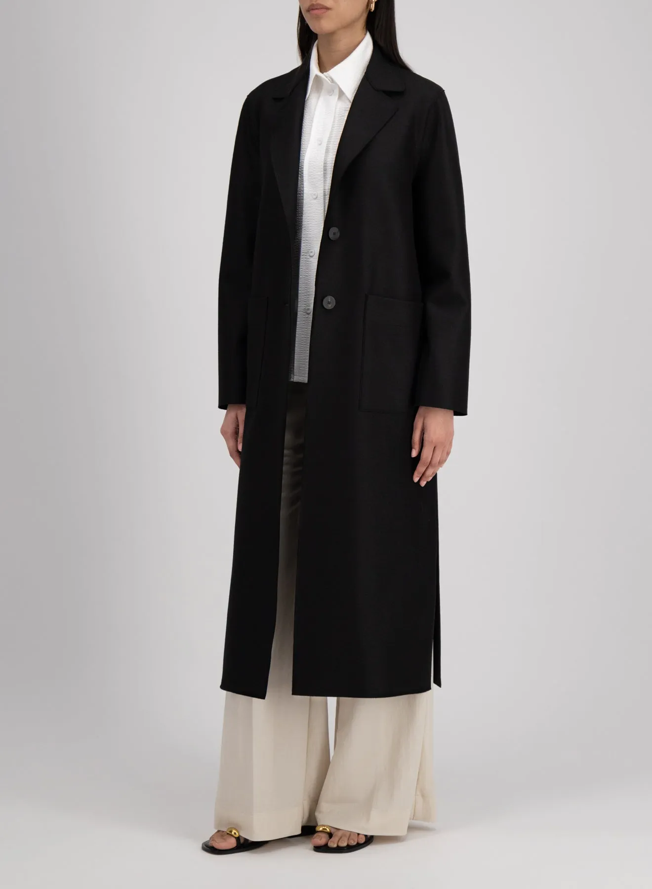 Harris Wharf London | Long Boxy Coat Light Pressed Wool - Black sold by Sisters & Co product image thumbnail 5
