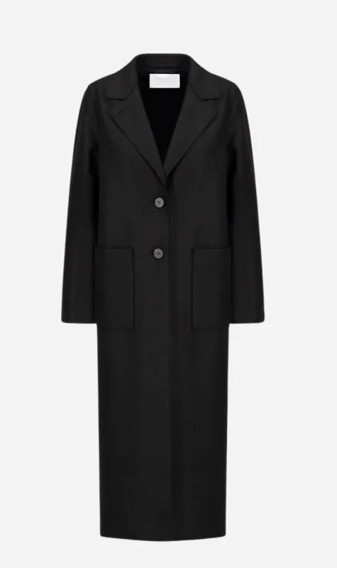 Harris Wharf London | Long Boxy Coat Light Pressed Wool - Black sold by Sisters & Co