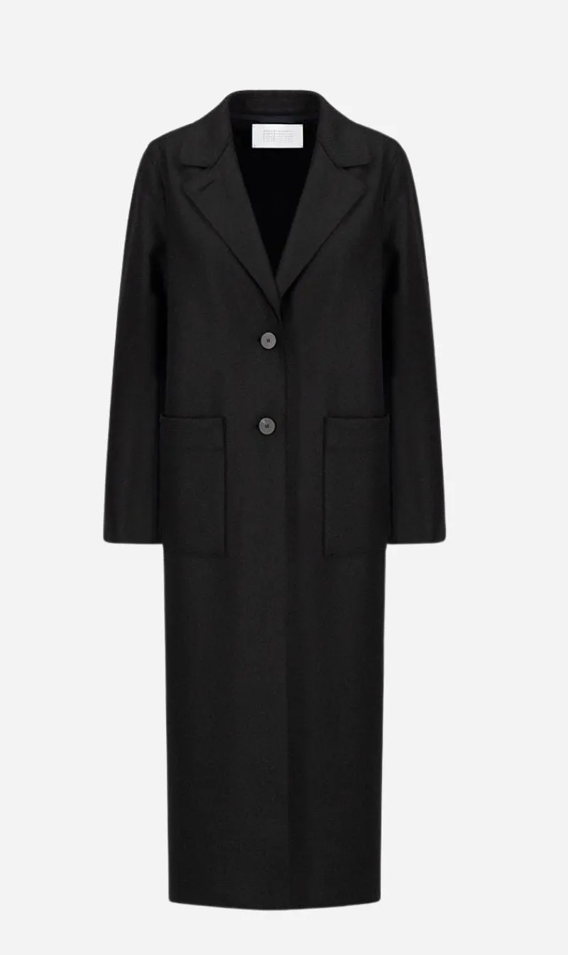 Harris Wharf London | Long Boxy Coat Light Pressed Wool - Black sold by Sisters & Co