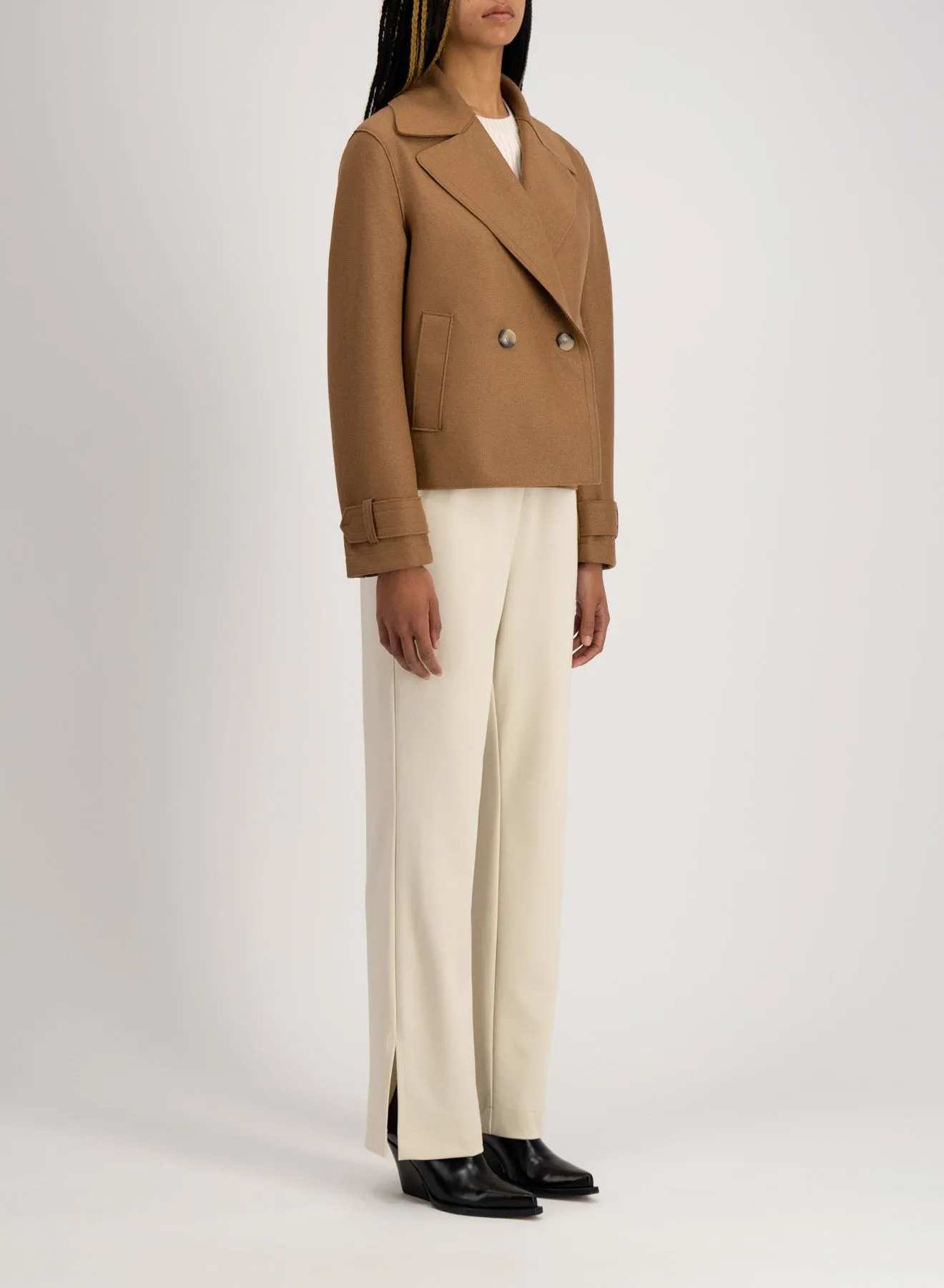 Harris Wharf London | Cropped Peacoat Light Pressed Wool - Toffee sold by Sister & Co product image thumbnail 3