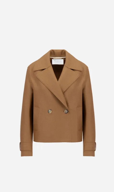 Harris Wharf London | Cropped Peacoat Light Pressed Wool - Toffee sold by Sister & Co