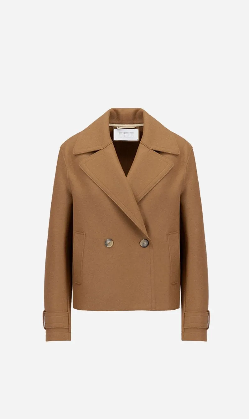 Harris Wharf London | Cropped Peacoat Light Pressed Wool - Toffee sold by Sister & Co