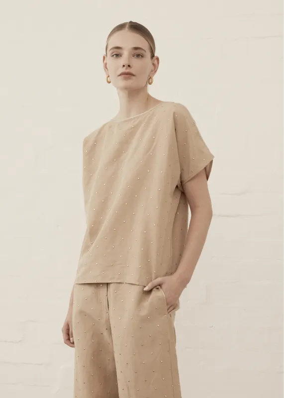 Luxe De Valentina | Nomand Split Sleeve Top - Gold Drop sold by Sister & Co