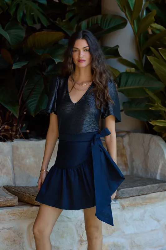 Luxe De Valentina | Lido Mini Wrap Skirt - Navy sold by Sister & Co
