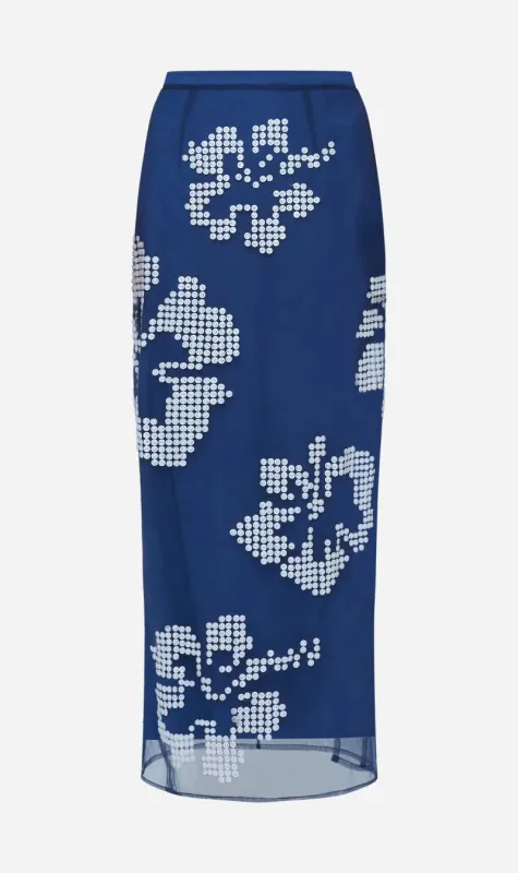 Wynn Hamlyn | Hibiscus Button Skirt - Navy sold by Sisters & Co