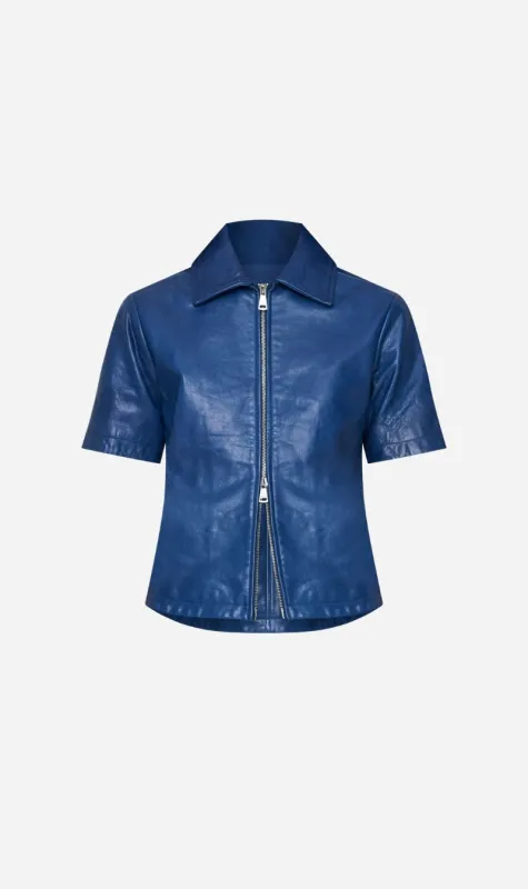 Wynn Hamlyn | Leather Andie Short Sleeve Shirt - Ink sold by Sister & Co