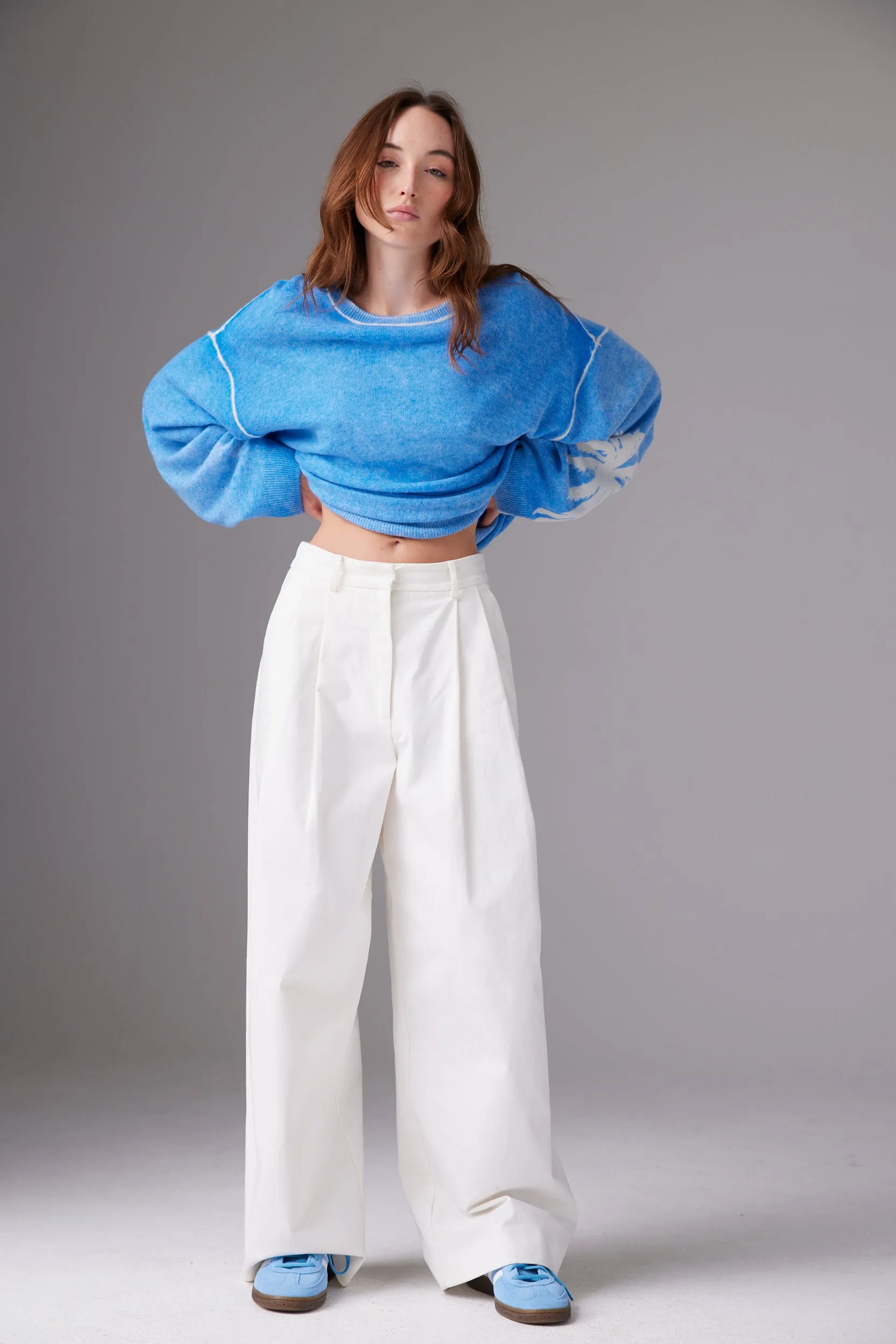 CRUSH | Palm Inked Cashmere Crew Sweater - Sky Mist sold by Sister & Co product image thumbnail 3