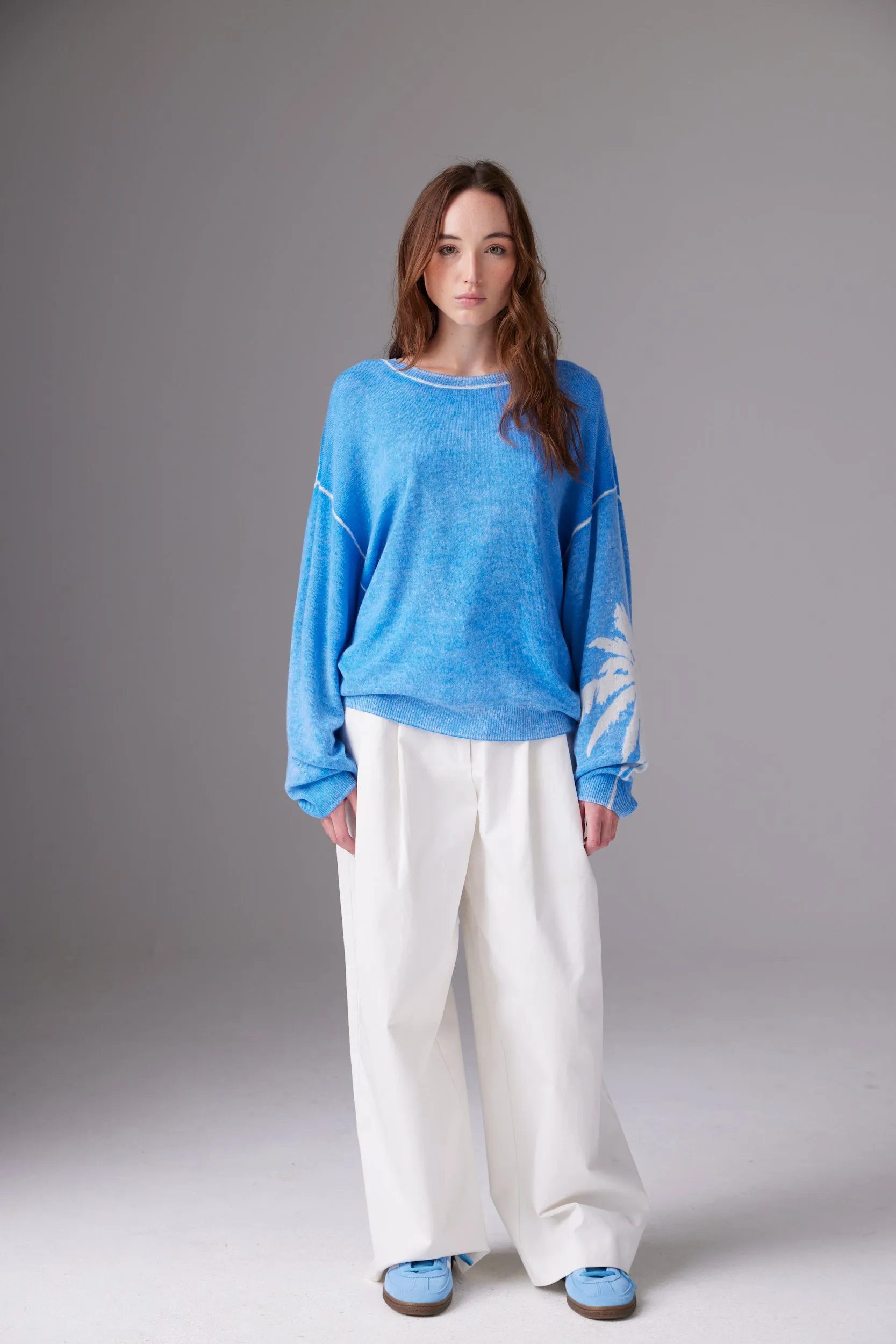 CRUSH | Palm Inked Cashmere Crew Sweater - Sky Mist sold by Sister & Co