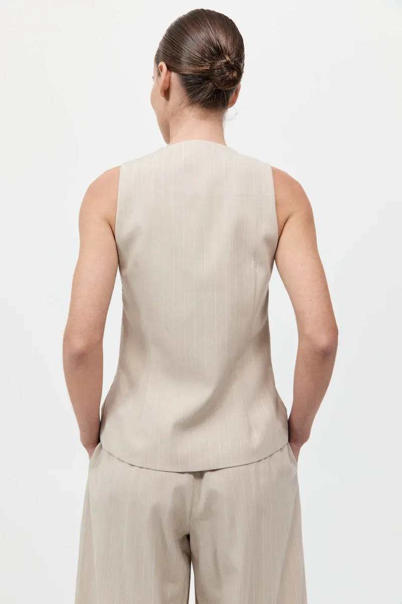 St Agni | Pinstripe Wool Vest - Latte sold by Sisters & Co product image thumbnail 5