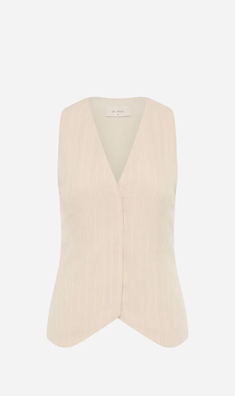 St Agni | Pinstripe Wool Vest - Latte sold by Sisters & Co