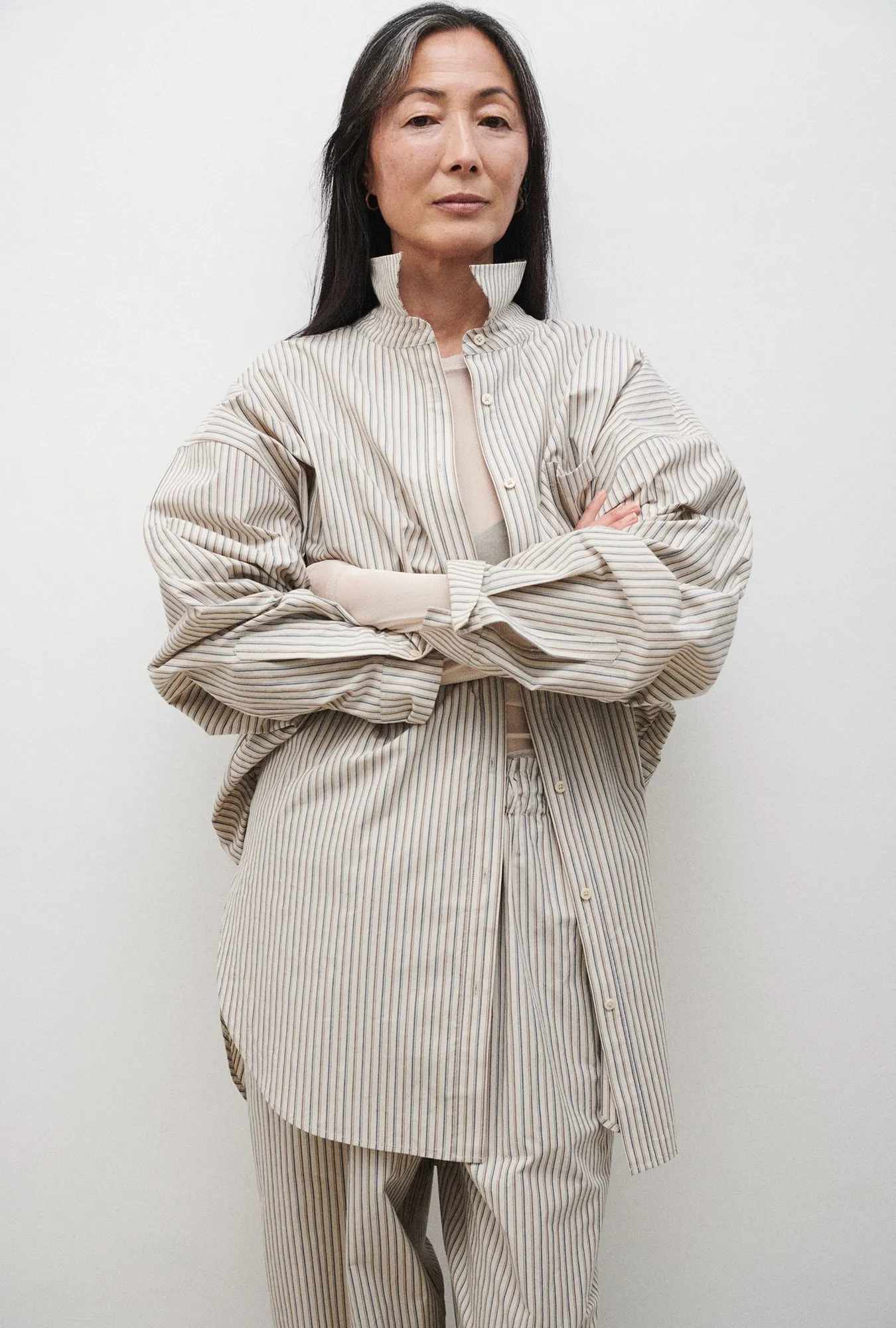 Silk Laundry | Cotton Silk Round Shirt - Slate Stripe sold by Sister & Co product image thumbnail 3