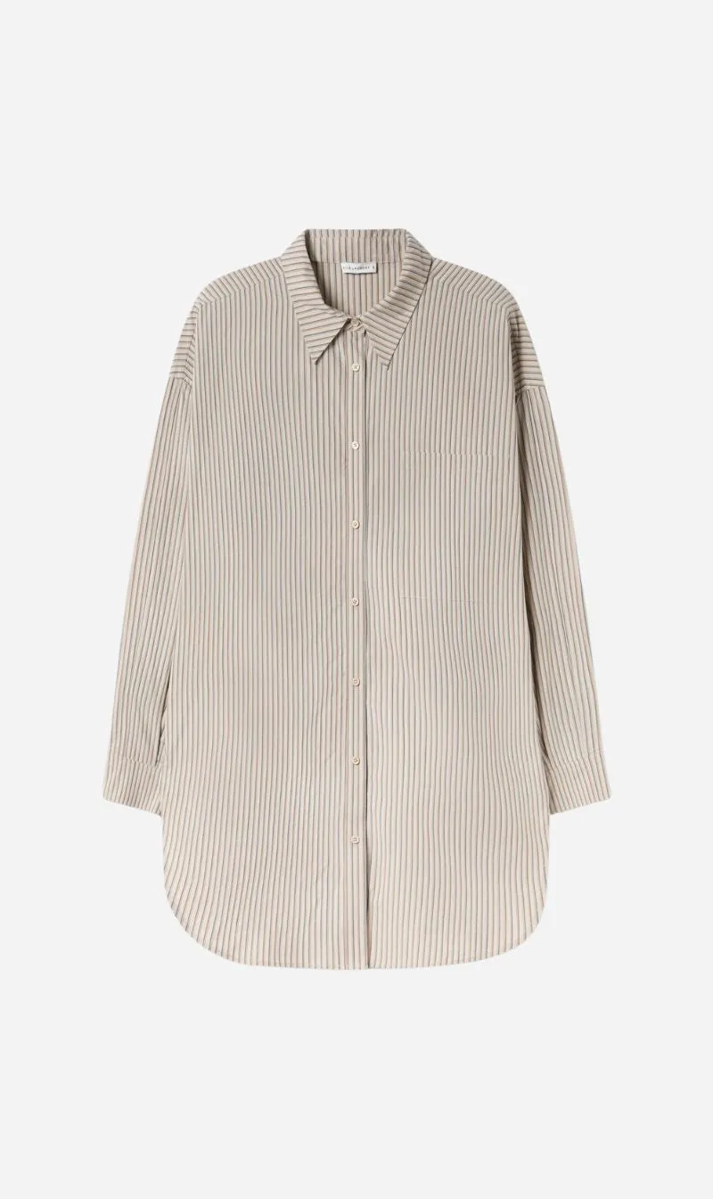 Silk Laundry | Cotton Silk Round Shirt - Slate Stripe sold by Sister & Co