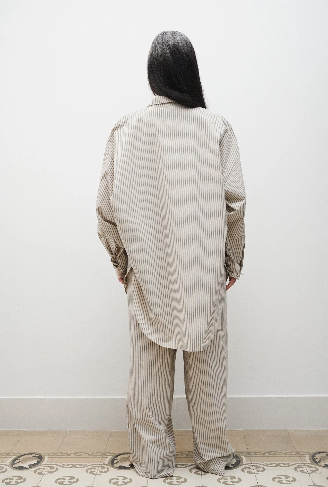 Silk Laundry | Cotton Silk Round Shirt - Slate Stripe sold by Sister & Co product image thumbnail 4