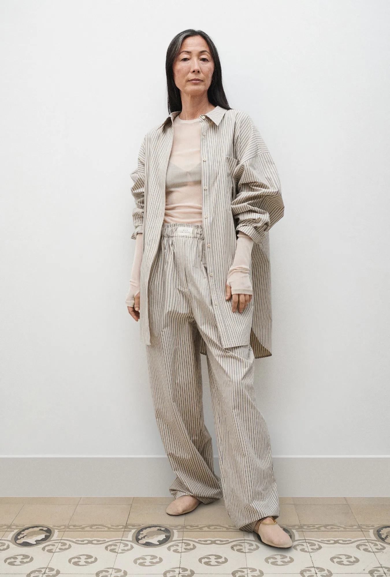 Silk Laundry | Cotton Silk Round Shirt - Slate Stripe sold by Sister & Co product image thumbnail 2