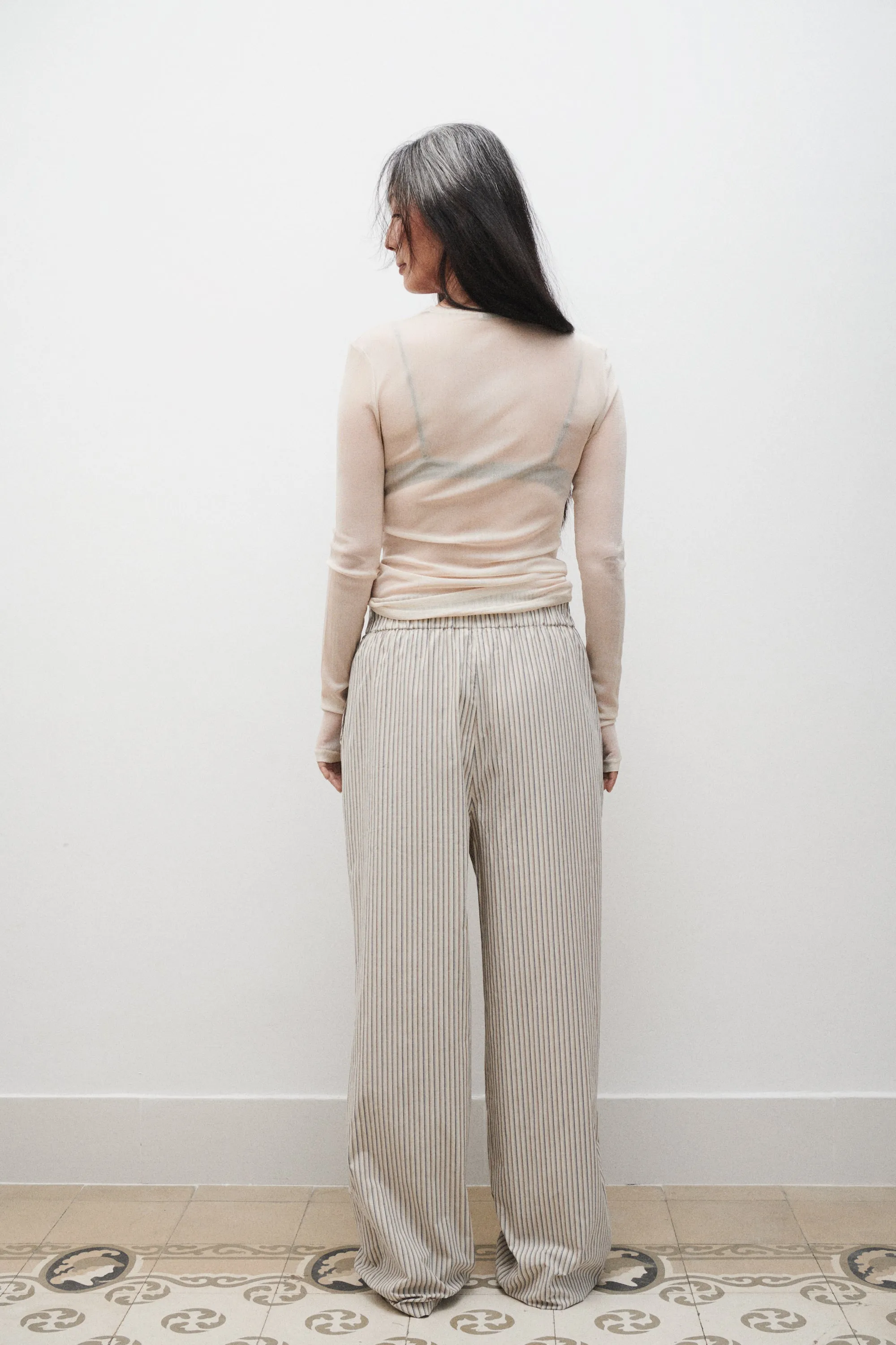 Silk Laundry | Cotton Silk Paper Bag Pants - Slate Stripe sold by Sisters & Co product image thumbnail 2