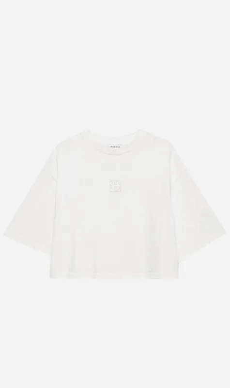 Anine Bing | Myers Cropped Tee Framed Monogram -Ivory sold by Sister & Co