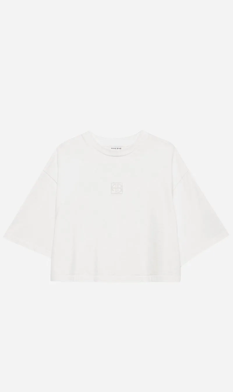 Anine Bing | Myers Cropped Tee Framed Monogram -Ivory sold by Sister & Co