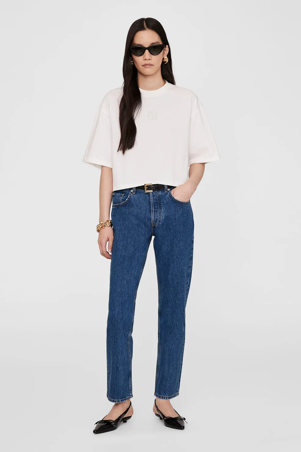 Anine Bing | Myers Cropped Tee Framed Monogram -Ivory sold by Sister & Co product image thumbnail 2