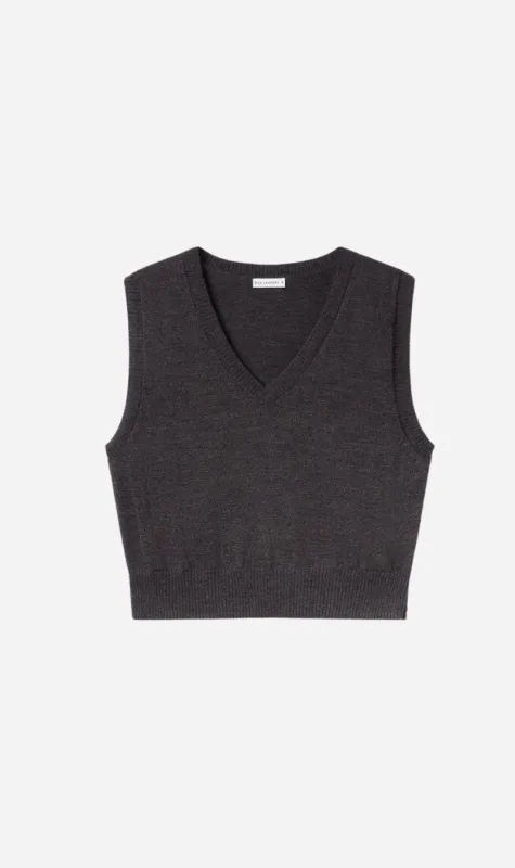 Silk Laundry | V Neck Sweater Vest - Granite Melange sold by Sister & Co