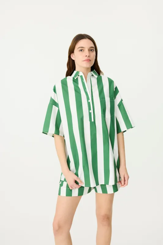 LMND | Chiara Half Placket Short Sleeve Shirt - Forest/White sold by Sister & Co