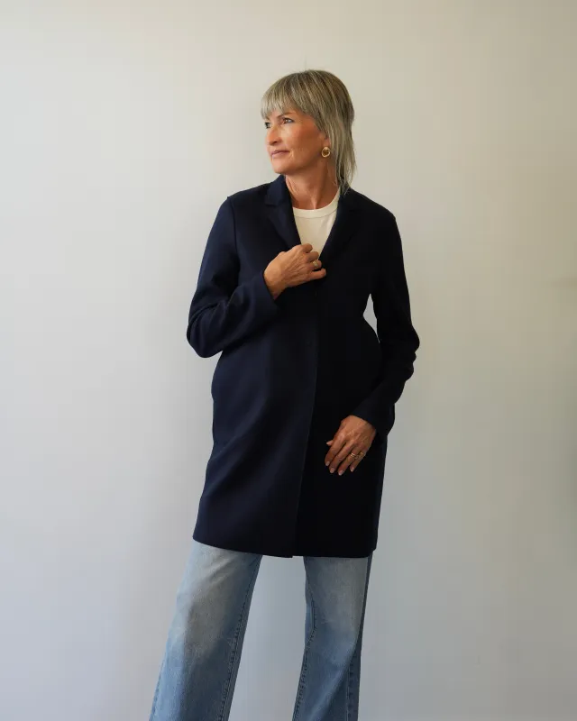 Harris Wharf London | Cocoon Coat Cashmere Blend - Navy Blue sold by Sister & Co